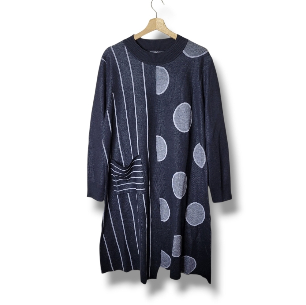 Gabby Isabella Knit A-Line Dress Pocket Polka Dot Stripe Size XXL NWT